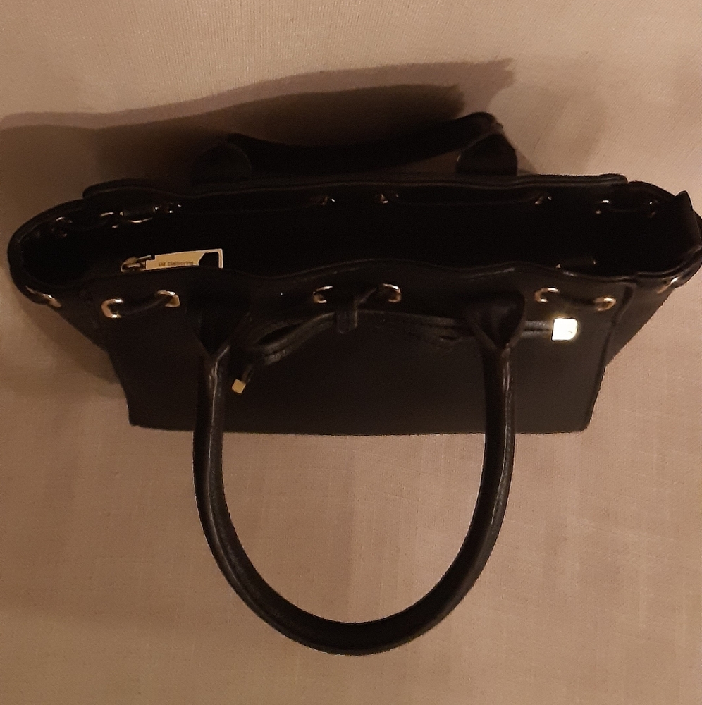 Liz Claiborne Black & Gold Tie Purse With Zippers - Picture 4 of 10